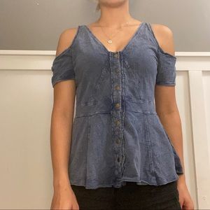 Free People Jean cold shoulder Top